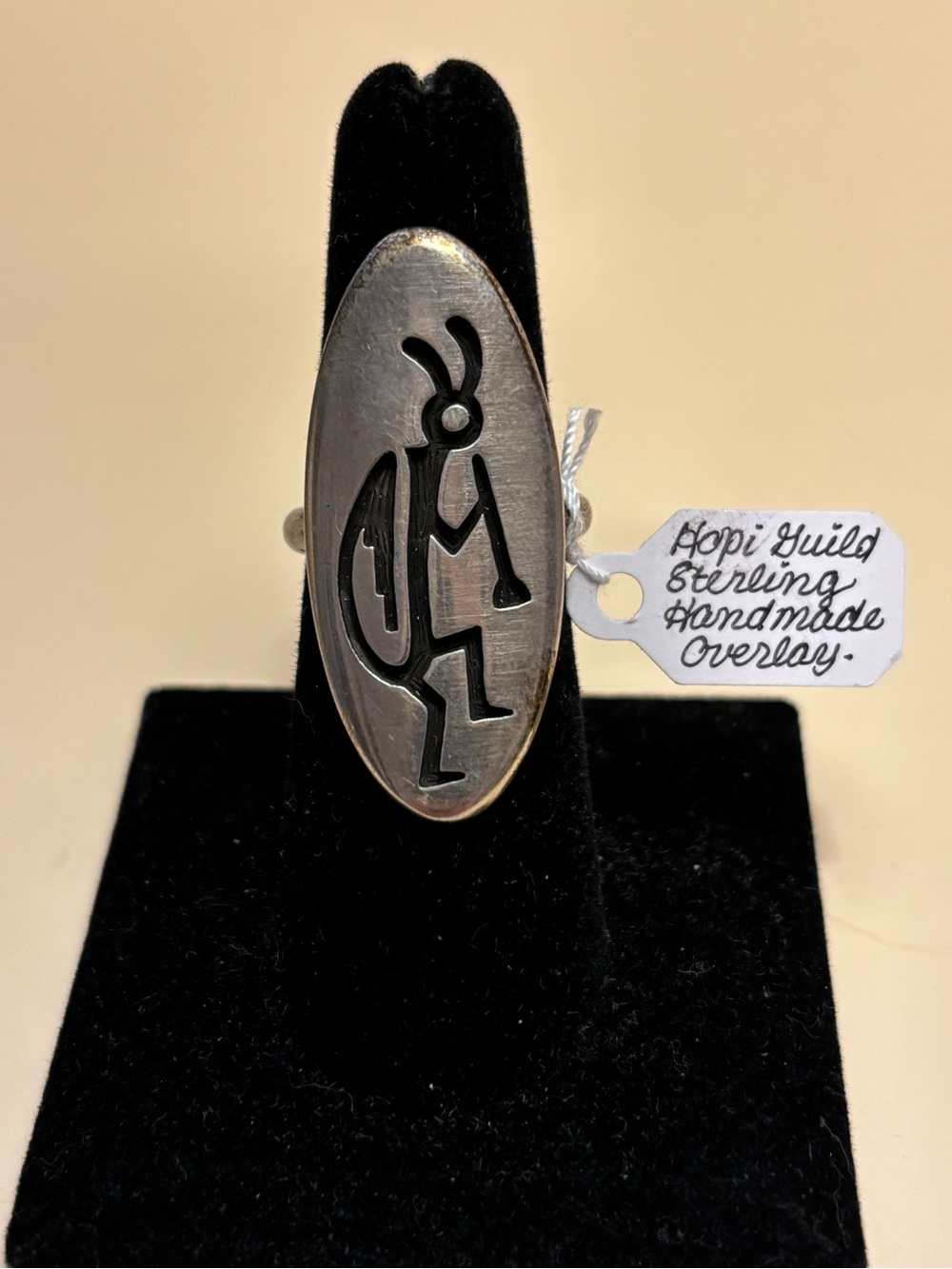 Anthony Honahnie Sterling Hopi Overlay Kokopelli Ring Sz 7.5/8 grams